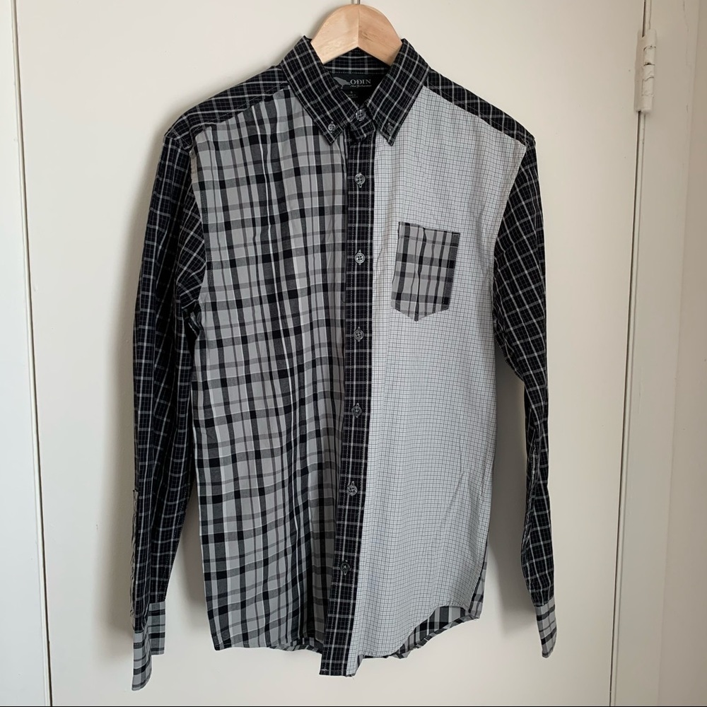 Nwot Odin New York Mixed Pattern Button-Down Shirt - image 1